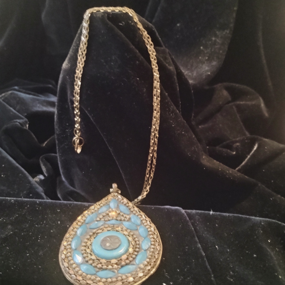 Gold-Tone Teardrop Necklace with Turquoise Accents